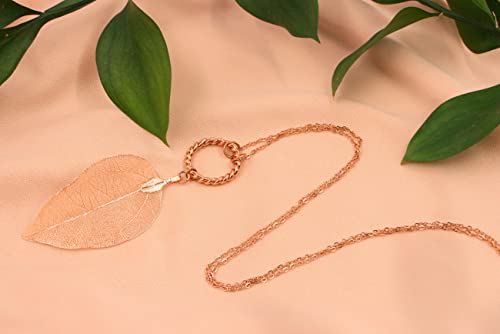 Bermeio Rose Gold Leaf Necklace For Women. Gold Plated Circle Pendant. Long Chain.gift For Her. Birthday Gifts For Women. #TOP3