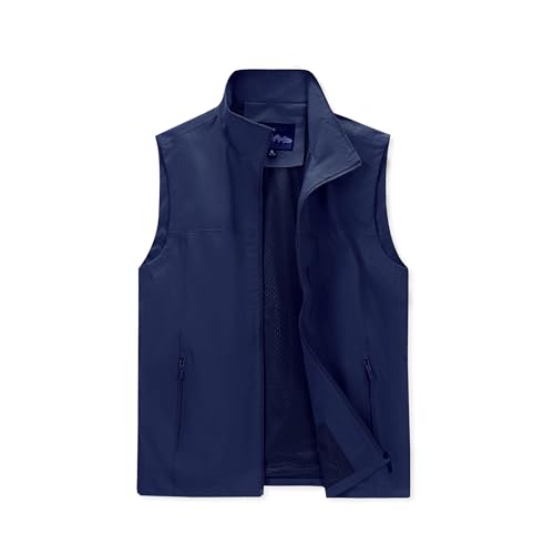 Image of Mens Vests Outerwear Windproof Lightweight Softshell Sleeveless Jacket | Breathable Zip Up Multi-Pockets Quick Dry Sports Vest for Golf Hiking Fishing Running
