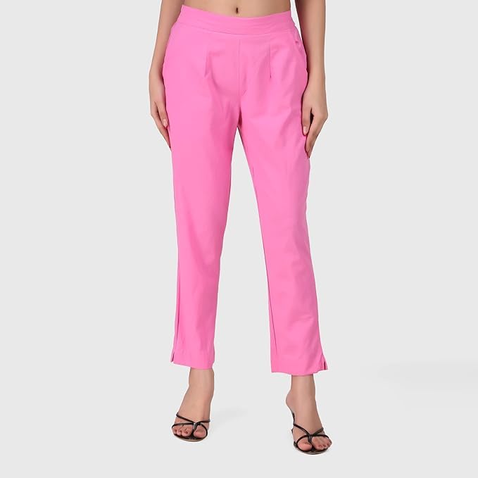 Image of Aarav Fabric Women's 100% Cotton Casual Pant | Ankle Length Regular fit Cotton Trouser | Straight Fit Formal Pants for Kurti, Office, Casual and Daily Outdoor Lifestyle