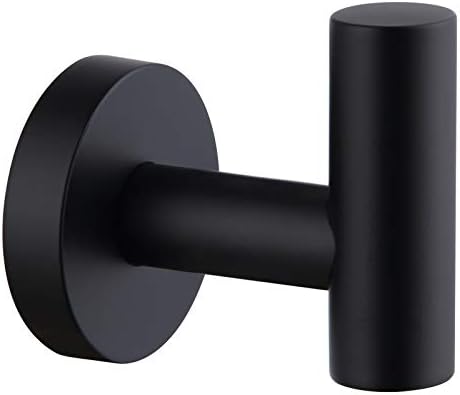 APLusee Robe Towel Hook, Stainless Steel Single Prong Coat Hook Bathroom Kitchen Garage Home Storage Round Utility Hanger, Matte Black