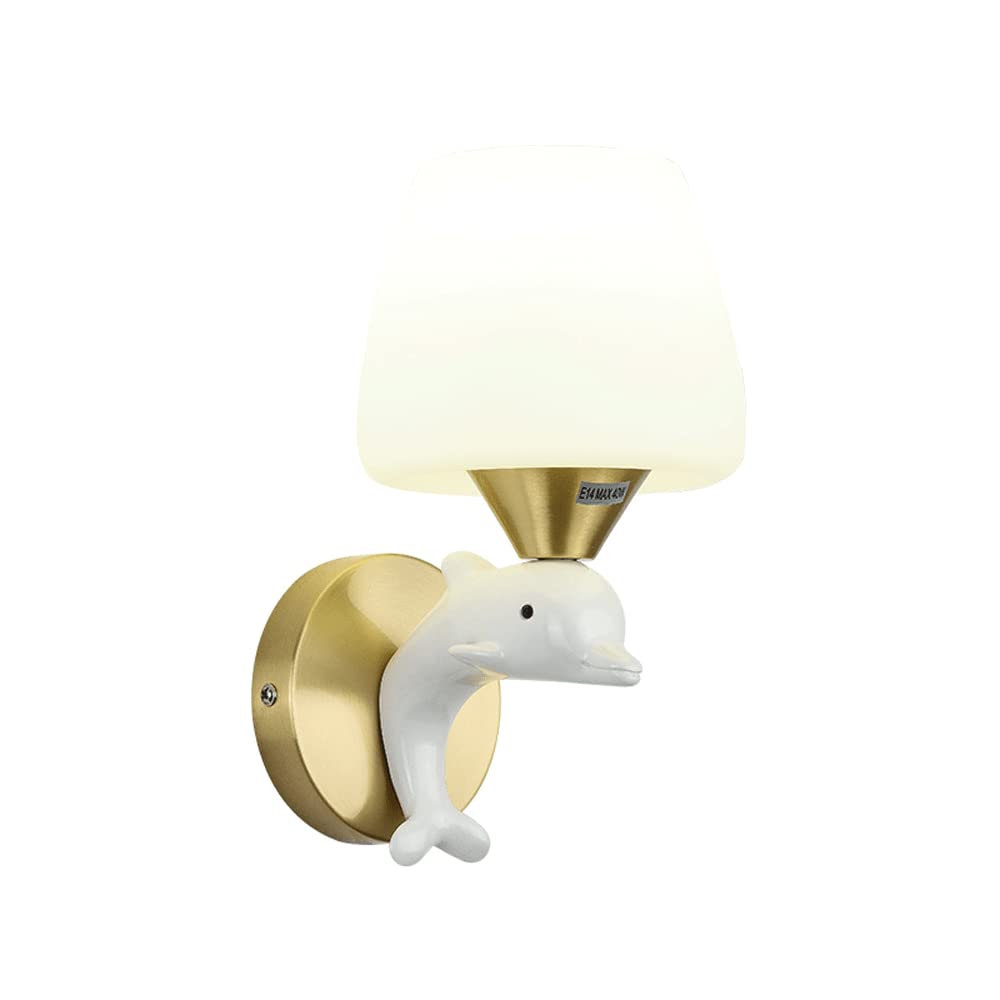 FYZDLAOR Brass Wall Sconces Lighting,Dolphin Wall Sconce for Hotel,Bedside,Restaurant,Living Room Bathroom Bedroom and Hallway Wall Sconce Lighting(E14)