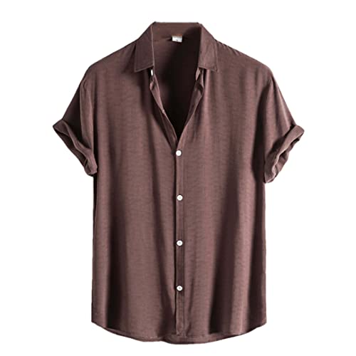 Chemise d'été décontractée homme marron unie à manches courtes taille S