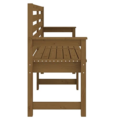 Banco de jardín de madera pino miel 159.5cm con respaldo terraza 6