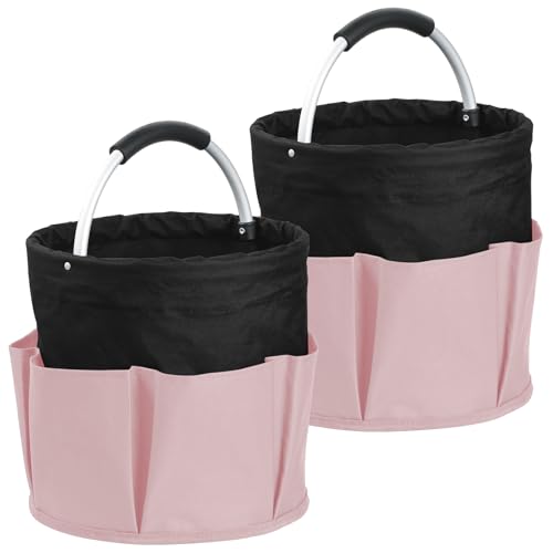 Sac de plage portable 17L x2 : paniers de rangement pliables en tissu Oxford noir et rose