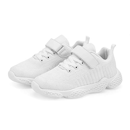 Casbeam Kids Breathable Sneakers Mesh Lightweight Easy Walk Casual Sport Strap Athletic Running Shoes For Boys Girls 050White 34 #TOP3