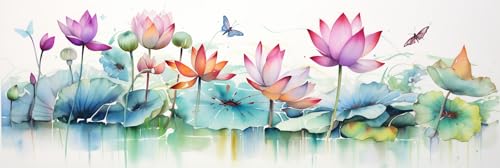 Broderie diamant étang de lotus 5D DIY grand format 60x180cm, loisir créatif relaxant adulte