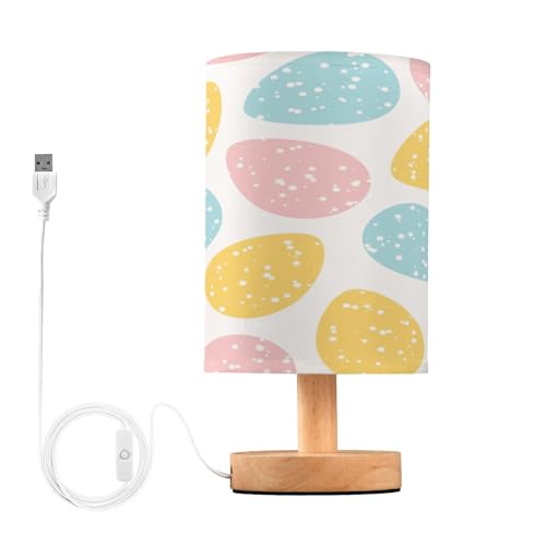 SDMKA Easter Eggs Pattern Bedside Table Lamp for Bedroom, Minimalist Nightstand Lamp with Round Fabric Shade for Living Room, Office, No Bulb Required