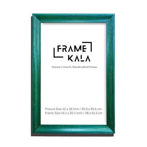 Image of Handcrafted Blue Color Vintage Wooden Photo Frame for Artworks, Pictures, Photos, Wall Frame, Home, and Office Decor - 12x18-inch Display, (Blue Wave, 12 x 18 inch Photo Size)