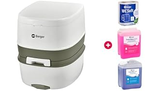 BERGER Mobile Campingtoilette Bio Supreme 22L Starter Set | Platzsparend & Leicht zu Reinigen | Mit Abnehmbarem Abwassertank | Alles, was Sie für den Start benötigen