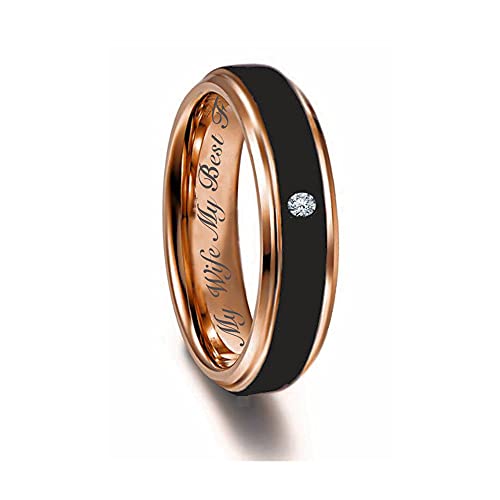 Personalized Rose Gold & Black CZ Tungsten Ring Custom Engraved Free In Any Language - Wedding Band - Ships from USA3