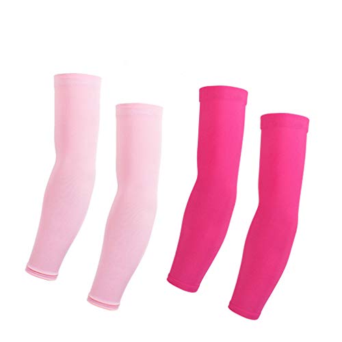 Arm Sleeves For Women Men (2 pair) Cycling Armwarmers Summer UV Sun Protection Red + Pink M