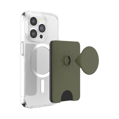 Image of PopSockets Phone Wallet for MagSafe, Phone Card Holder with Grip, Green - Fatigue