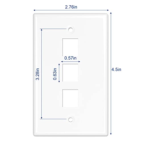 Image of iwillink 3-Port Keystone Wall Plate 10-Pack, Low Profile Ethernet Wall Plates for Keystone Jack, White
