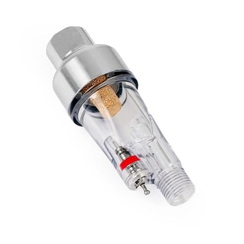 Wiltec Mini Luftfilter mit Wasserabscheider für Airbrush Kompressor, mit 2X 9,51mm (1/8') Gewinde, Zubehör, für Modellbau, Tattoos, Nailart