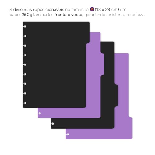 Divisórias Iscool P/Caderno De Disco M Spot Colors Preto e Lilás