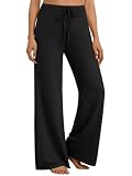 AUTOMET Women‘s Cozy Wide Leg Sweatpants, High Waist Pants for Yoga Lounge and Sleep, Soft Comfy Pants for All Seasons Black L