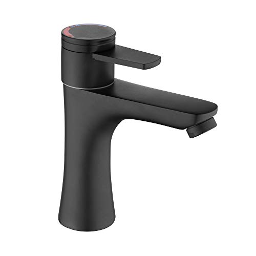 広範なバスルームシンク蛇口真鍮温水および冷水デッキマウントシンクミキサータップシングルホールシングルハンドル洗面台蛇口、ローズゴールド(ブラック)