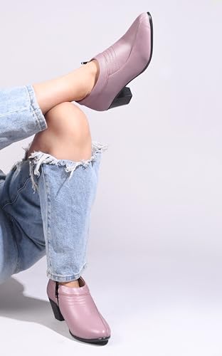 Image of SilverArrow Ankle Length Block Heel Boots Trendy Comfortable Zipper Boots for Womens & Girls Black