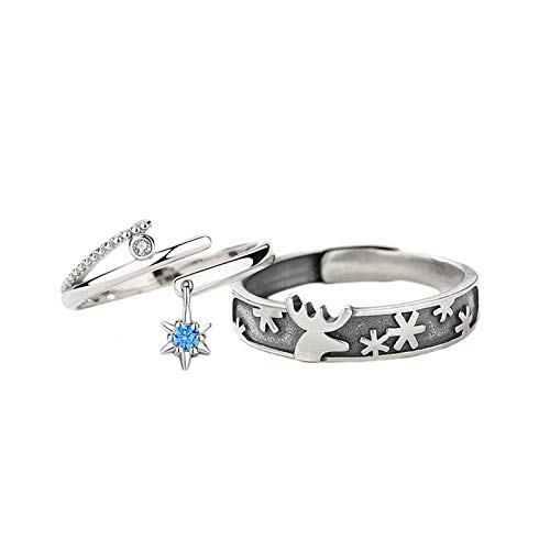 Bague couple argent 925 cerf étoile alliance homme femme réglable fiançailles