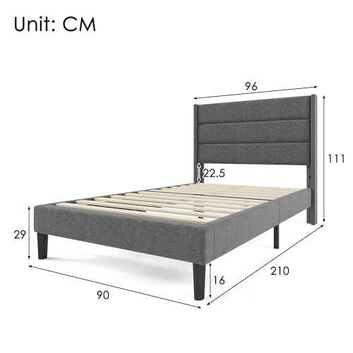 Letto imbottito singolo, 90 x 200 cm, con rete a