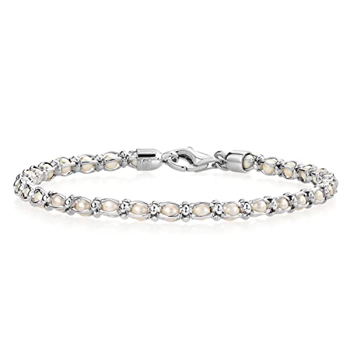 Gem Stone King 925 Sterling Silver Multi Faceted Crystal Beads Tennis Bracelet For Women (7 Inch, with Lobster Clasp, Made in Italy)