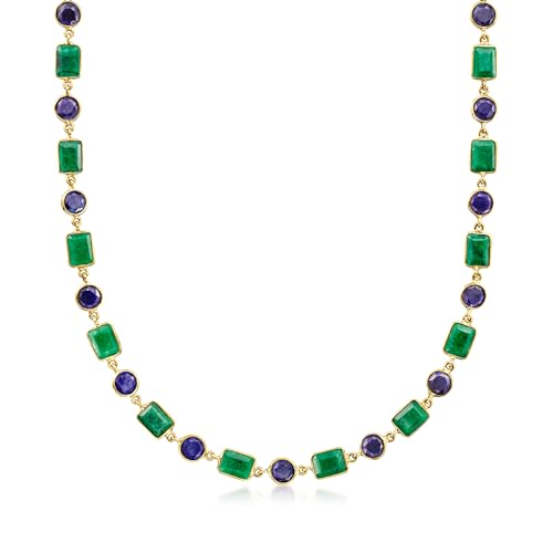 Ross-Simons 35.00 ct. t.w. Emerald and 18.00 ct. t.w. Sapphire Necklace in 18kt Gold Over Sterling. 18 inches