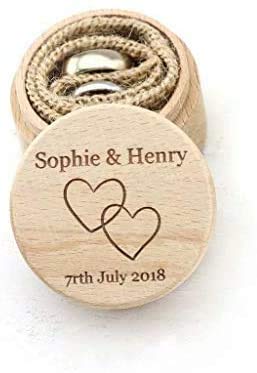 Engraved Name Heart Wedding Ring Box Holder Personalized,Rustic Wooden Ring Box for Ceremony,Custom Engagement Ring Box