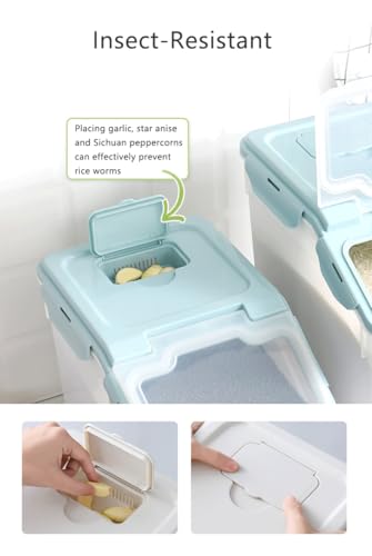 Image of ZEUS Rice Container- Airtight Rice Storage Container with Measuring Cup & Rice Shovel - Rice Barrel Dispenser-Moisture Proof Kitchen Organiser for Cereals,Pulses&Pet Food- Grey, Plastic (10kg)