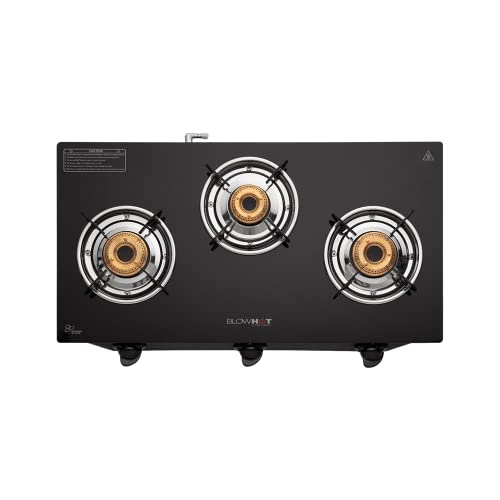 BLOWHOT Ruby 3 Burners Gas Stove Manual Ignition Full Brass Burner,ISI certified, Heavy Black Coated Body - 1 Year General...