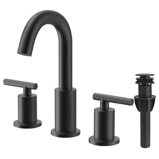 TRUSTMI 2-Handle 8 inch Widespread Bathroom Sink Faucet with Pop Up Drain and cUPC Faucet Supply Hoses, Matte Black Basin Faucet Mixer Taps
