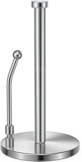 SMARTAKE Paper Towel Holder for One Hand Tear, Paper Towel Dispenser Standing Weighted Base Non Slip, Spring Arm Fit Most Size Paper Roll, Stainless Steel Paper Towel for Kitchen Countertop Silver