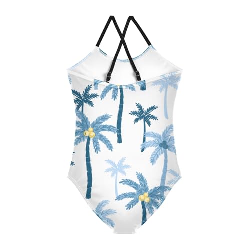 Girls One Piece Swimsuits Tropical Pattern with Palm Tree Sport Halter Swimwear Beach Bathing Suit,9-10T2