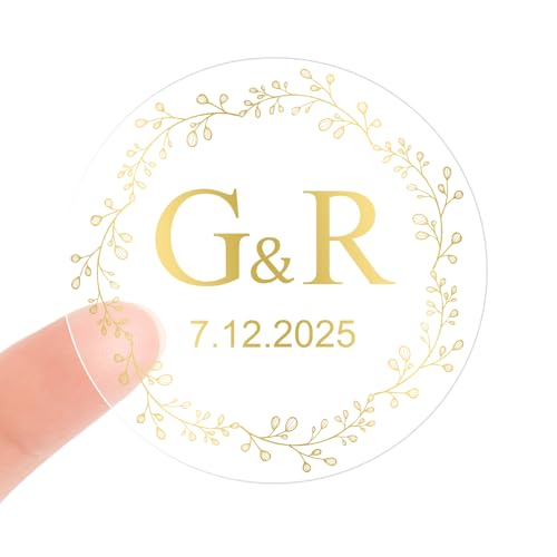Personalized Transparent Waterproof Wedding Labels - Custom Gold Monograms Stickers for Envelope Seals Cups Cookies Gifts Party Decor