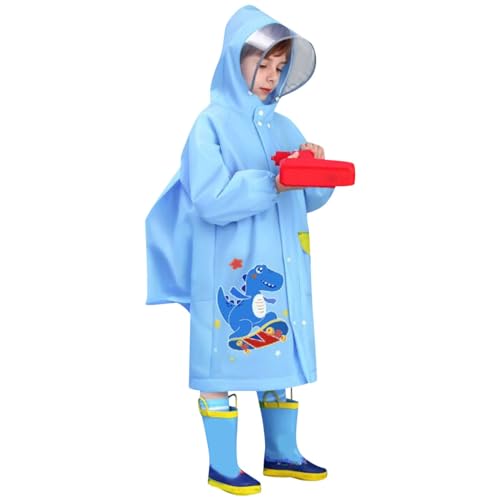 Kids Boys Girls Rain Jacket Poncho with Hood Dinosaur Pattern Raincoat Disposable Portable Outdoor Pocket