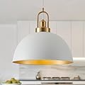 Febeleven 15.74" Industrial White Large Pendant Light Matte Finish Metal Light Fixture Farmhouse Hanging Light for Kitchen Island Dining Room Hallway
