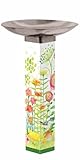 Studio M Art Pole Bird Bath, PVC Weather Resistant Pole with Stainless Steel Bowl 31.5 Inches Tall Outdoor Decoration for Gardens, Patios, Yards, Landscaping and Birding Accessories, Sweet Spring