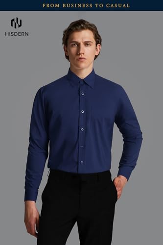 Image of HISDERN Mens Dress Shirts Long Sleeve Button Down Casual Shirts for Men Inner Contrast Formal Business Tuxedo Wedding Shirt