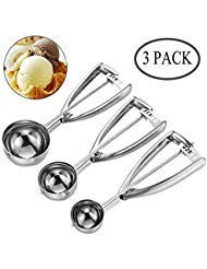 GCOA 3 Piezas Cuchara para Helado Acero Inoxidable con Disparador para Helado Frutas Galletas de Mash Alimentación Cuchara Cocina Bola - L/M/S
