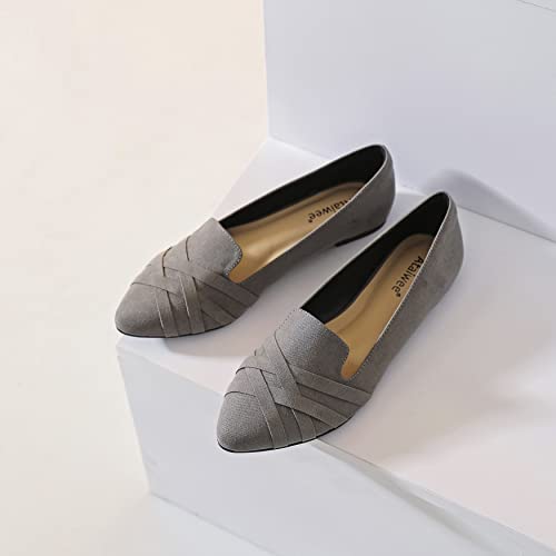 Ataiwee Women's Wide Width Flats Shoes - Classic Office Suede Pointed Slip On Ballet Shoes.(1910005-7,Gr/Mf,6 W) #TOP3