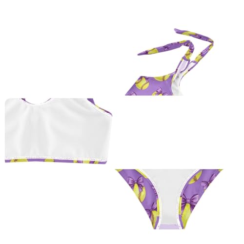 Image of Girls Swimsuit Two Piece Swimwear Bikini Set Pink Bow Softball Bathing Suit for 3-12T,
