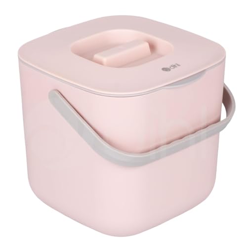 Dihl 7 Litre Indoor Kitchen Compost Caddy Bin, with Strainer and Odour Seal, 7L, Recycle Organic Waste, Pink