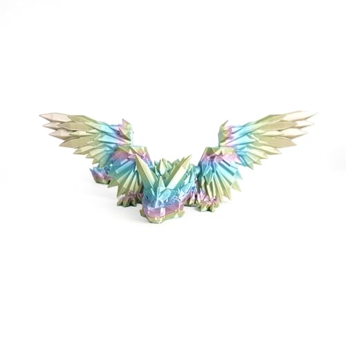Image of 3D Printed Dragon - 18 inch Flying Dragon with Wings, Articulated Winged Crystal Fidget Toy, Home Decor, Birthday Gift, Desk Pet - M Rainbow