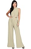 KOH KOH Plus Size Womens Sexy Sleeveless Halter-neck Wide Leg Pants Cocktail Overall Long Work Day Suit Pant Suits Pantsuit Playsuit Jumpsuit Jumpsuits Romper Rompers, Nude Champagne Brown XL 14-16