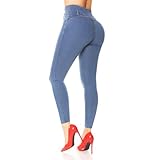 Búla Lipo Sculpt Jeans Pantalones Colombianos Levanta Cola - Elastic High Waist Butt Lifting Pants - Made in Colombia Aqua Blue