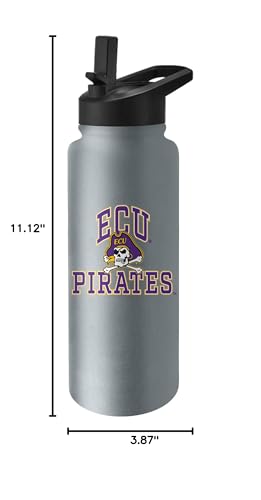 Image of Logo Brands NCAA East Carolina Pirates Athletic 34 oz Stainless Steel Quencher Bottle - Double-Wall Insulated, No-Spill Lid, Easy Carry Handle - Keeps Drinks Cold For Hours