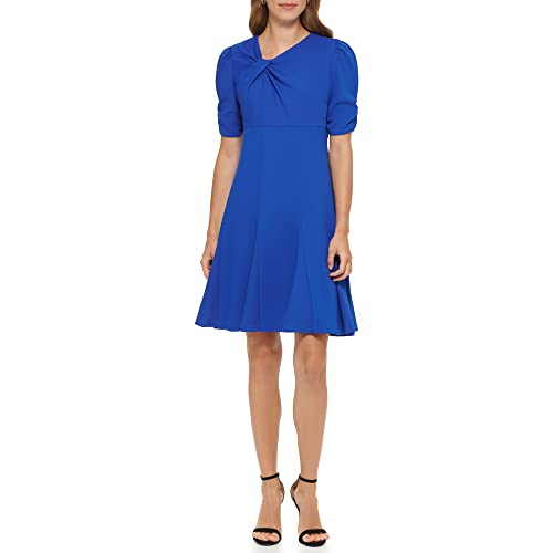 DKNY womens Short Sleeve Fit and Flare Dress With Godet Skirt