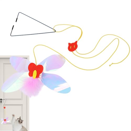 リアルなトンボ猫のおもちゃ、トンボ猫ティーザー | 猫のおもちゃペットドアに掛けられるおもちゃ | 猫の羽のおもちゃ猫の杖インタラクティブ運動おもちゃ屋内猫用