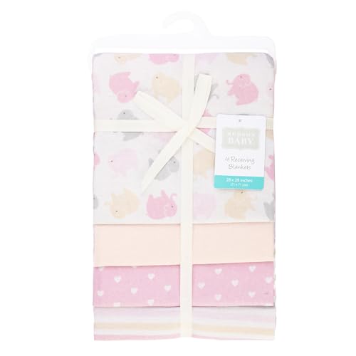 Image of Hudson Baby Unisex Baby Cotton Polyester Flannel Receiving Blankets, Multi Color Girl Elephant, One Size