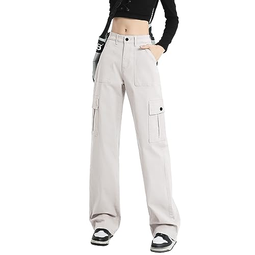 Baonmy Damen Cargohose 6 Taschen Y2K Cargohose für Damen mit hoher Taille...