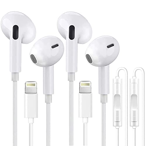 2 Pack iPhone Headphones Earbuds Wired Earphones with Microphone and Volume Control [Apple MFi Certified] in Ear Stereo Headphones for iPhone 13/12/11/XS/XR/SE/X/8p/8/7p/7, Support iOS All Systems 